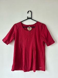 Red Peplum Casual Cotton Top