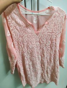 Peach Chikankari Kurta