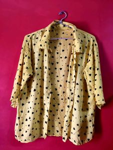 Yellow Heart Print Button-Up Shirt