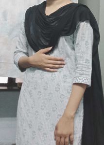 Kurta  Pant Co Ord Set  Grey White Cotton