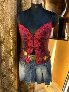 Red Corset Top Lace Y2k Vintage Retro