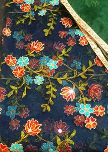 2 💗 Dupatta Combo,Green Ganja Fabric, Blue Net Fa