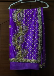 Purple Saree with Gold Embroidery