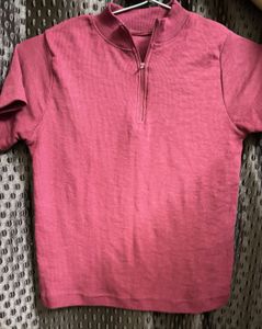 Ribbed Short Sleeve Mock Neck Top
