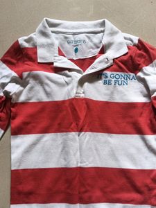 Pantaloons Red And White Boy&#39;s Full Sleeve Tshirt