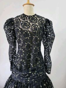 Vintage Lace Dress - Puff Sleeves &amp; Tiered Skirt
