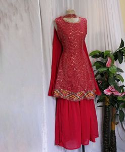 Red Embroidered Kurta/Sharara Set