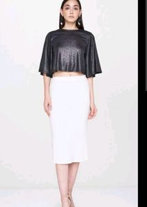 Silver Round Neck Flared Short Polyester Top