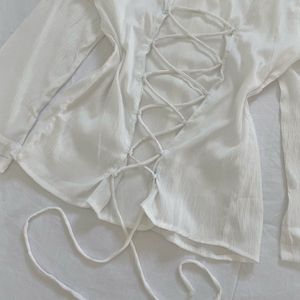 Fitted white Y2K shirt with corset lace Up Design