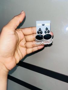 Black Gemstone Jhumka Earrings
