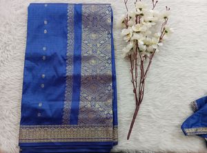 Women&#39;s Royal Blue Silk Saree With Blouse