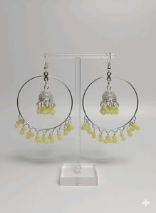 Silver Oxidized Jhumka Hoop Earrings with Beads