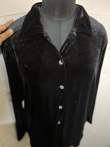 Velvet Button-Down Top