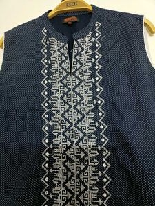 Navy Blue Sleeveless Kurti with Ethnic Embroidery