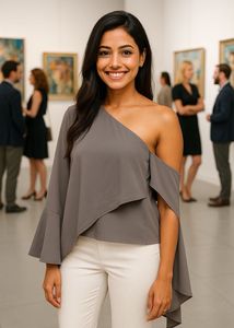 ✨ Avant-Garde Charm: One-Shoulder Draped Blouse ✨