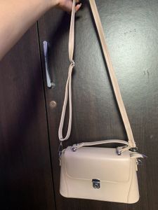 Nude Sling Bag With Silver