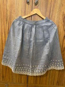 Blue Embroidered Hem Skirt