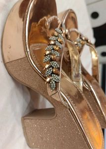 Embellished Rhinestones Metallic Finish Gold Heels