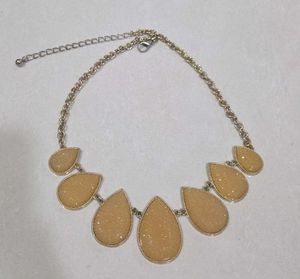 Boho Druzy Peach Teardrop Necklace
