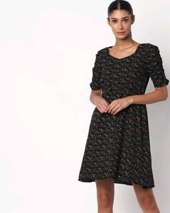 Floral Print Black Dress(xs)
