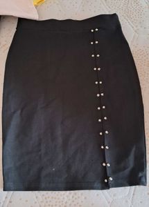 Black Pencil Skirt with Pearl Detail