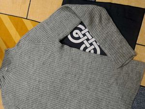 Gray Knit Turtleneck Sweater