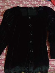 Black Velvet Button-Down Bodycon Dress