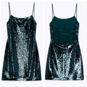ZARA Sequin Back Tie Mini Dress