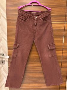 Brown Denim Wash cargo Jeans
