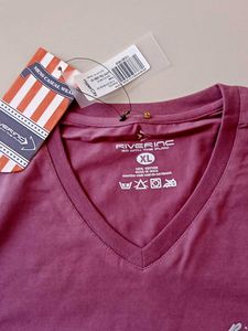 V Neck Mauve T Shirt (Pure Cotton)