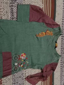 Green Kurti with Bicycle Embroidery