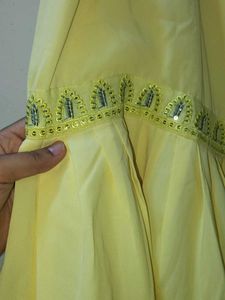 Yellow Embroidered Kurti with Ruffle Sleeves