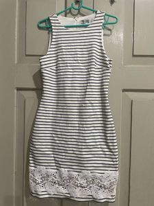 Striped Dress with Lace Hem