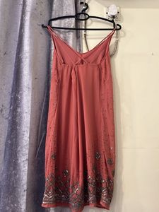 Coral beaded slip dress