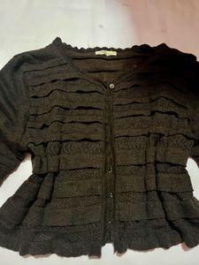 Brown open-knit cropped Cardigan