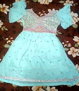 Aqua Embroidered Kurta And Sharara Set