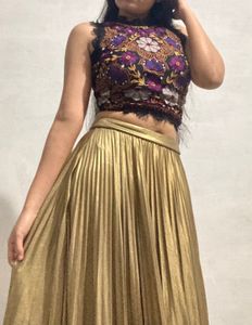 Ritu Kumar Label Gold Skirt &amp; Embroidered Top Set