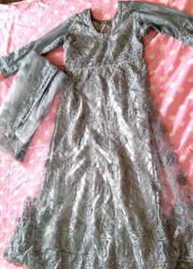Elegant Grey Anarkali Gown