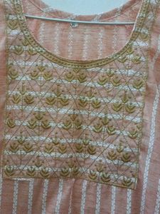 Straight Peach Embroidery Kurta