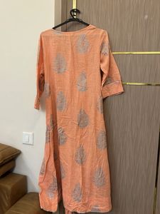 Elegant Peach Printed A-line Kurta