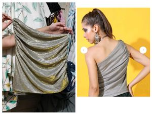 Silver Gold Toned Off Shoulder Crop Top