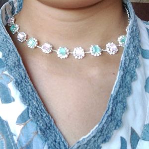 Pastel  Stone Choker Silver Necklace