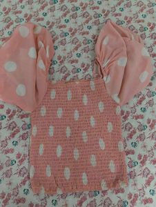 Pink Polka Dot Puff Sleeve Top
