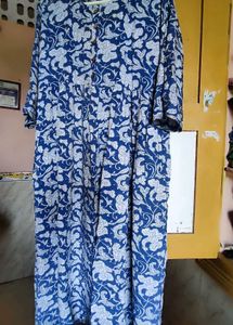 Blue Floral Print Midi Dress