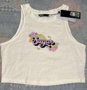 Printed Misty White Tank Crop Top