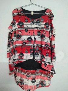 Stylish Red & White Cold Shoulder Top