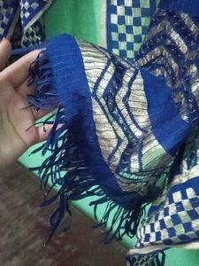 Navy Blue &amp; Silver Accent Scarf Women Duptta