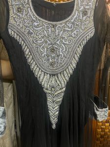 Black Partywear Anarkali Suit With Heavy Neck Work