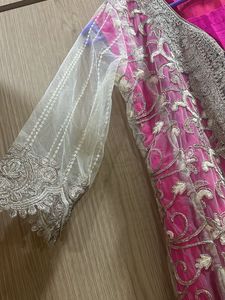 2 Pc Off White And Rani Gown