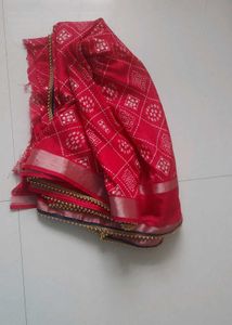 Red Diamond Print Fabric with Trim Handmade